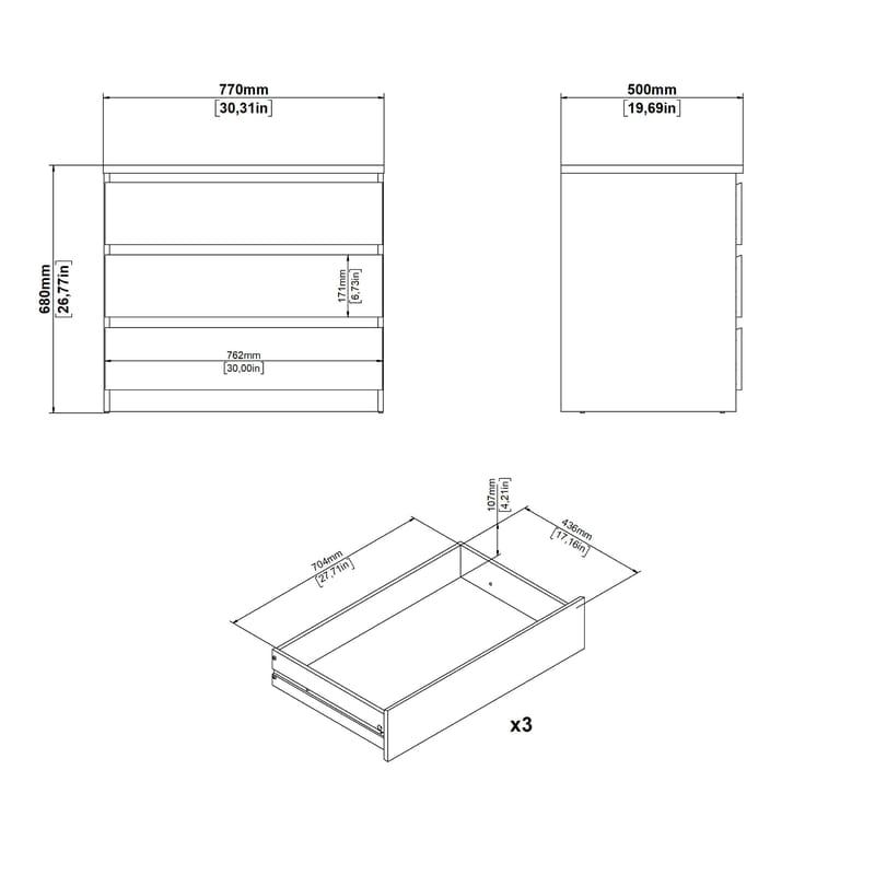 Salomns Byrå med 3 lådor 77x50x68 cm - Förvaring - Förvaringsmöbler - Byrå - Hallbyrå