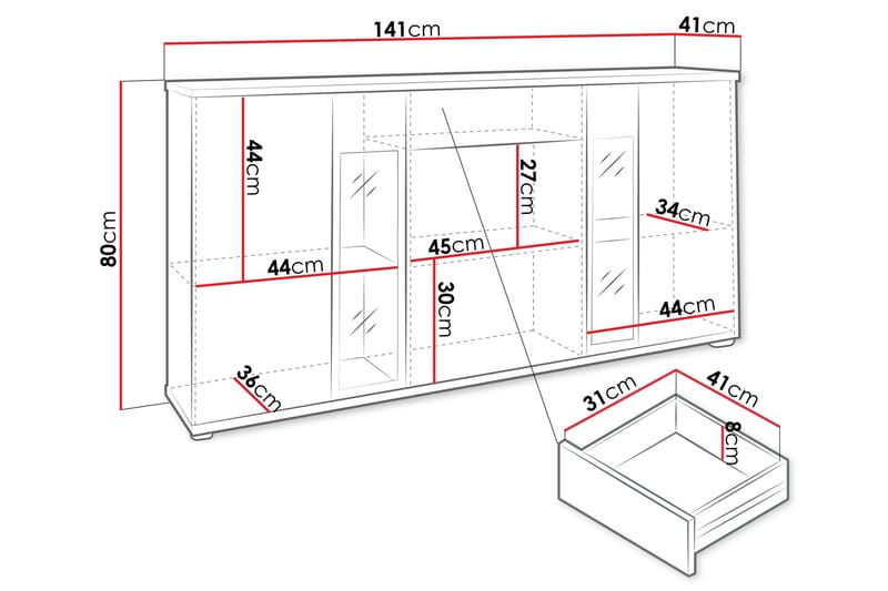 Salsa Byrå 140x40x80 cm - Beige/Grå - Förvaring - Förvaringsmöbler - Byrå - Hallbyrå