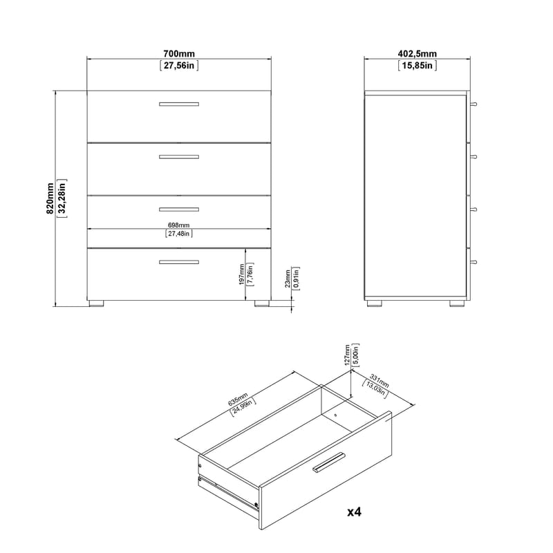 Suntia Byrå med 4 lådor 70x40x82 cm - Förvaring - Förvaringsmöbler - Byrå - Hallbyrå