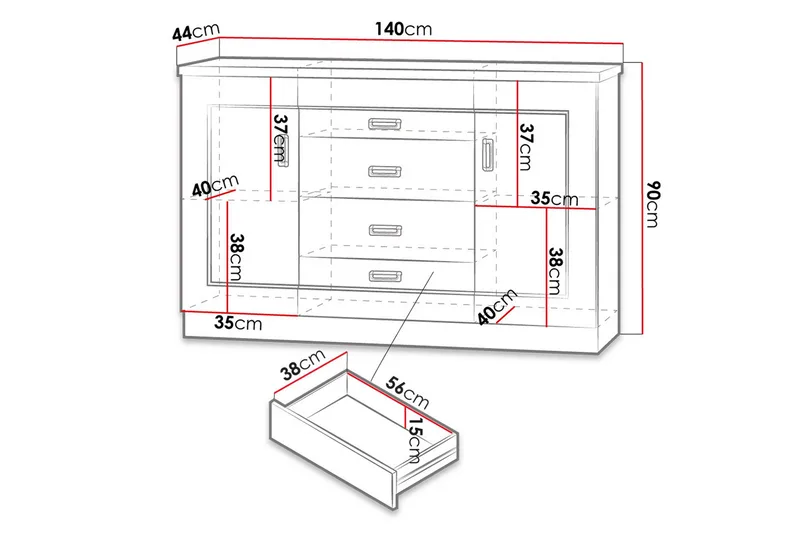 Tadeusz Byrå 140x44x90 cm - Brun - Förvaring - Förvaringsmöbler - Byrå
