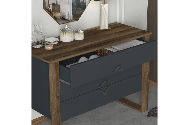 Tera Home Byrå + Spegel - Valnöt/Mörkgrå - Förvaring - Förvaringsmöbler - Byrå