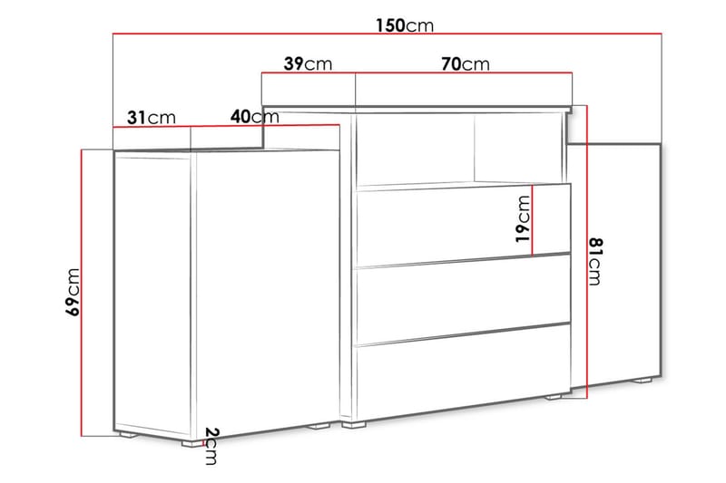 Urbanie Byrå 39x150 cm LED - Vit/Natur - Hallförvaring - Hallbyrå - Byrå