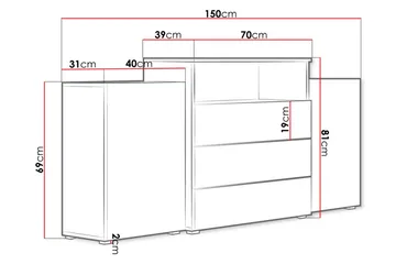 Urbanie Byrå 39x150 cm - Vit/Natur - Förvaring - Förvaringsmöbler - Byrå