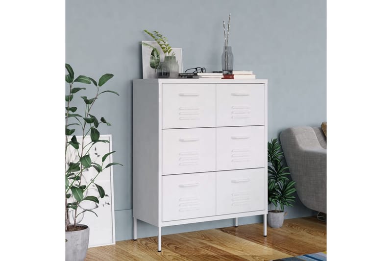 Byrå vit 80x35x101,5 cm stål - Vit - Förvaring - Hallförvaring