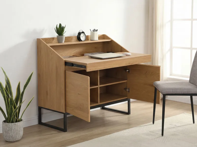 Walvik Sekretär 100 cm i MDF med metallben - ekdekor / svart - Förvaring - Förvaringsmöbler - Byrå - Sekretär