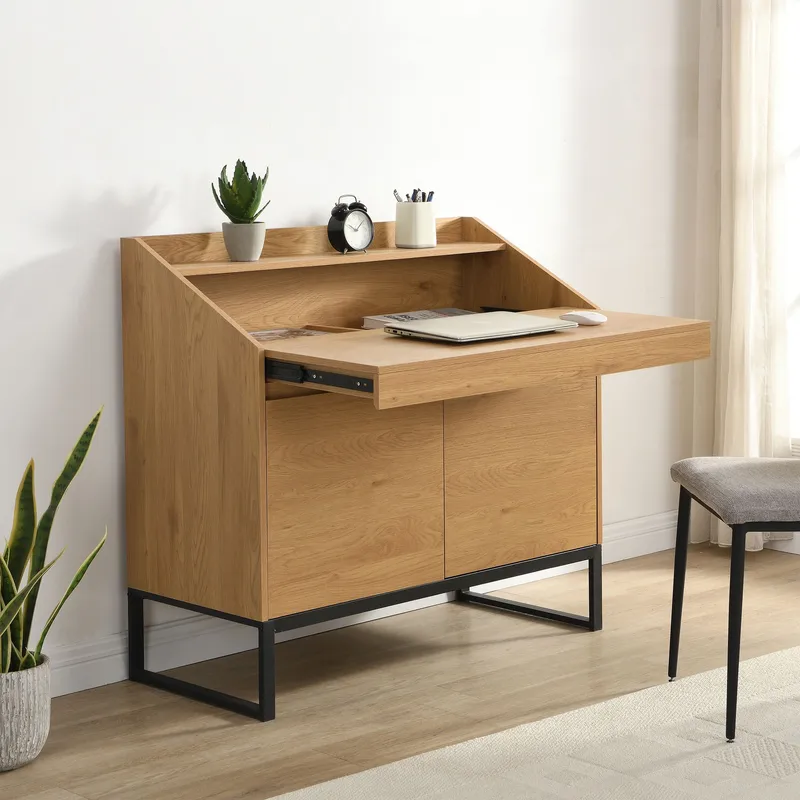 Walvik Sekretär 100 cm i MDF med metallben - ekdekor / svart - Förvaring - Förvaringsmöbler - Byrå - Sekretär