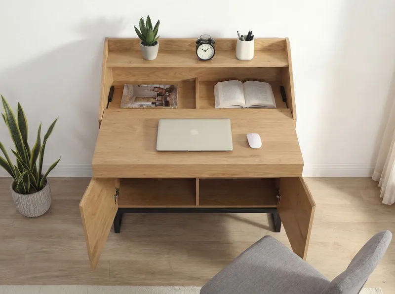 Walvik Sekretär 100 cm i MDF med metallben - ekdekor / svart - Förvaring - Förvaringsmöbler - Byrå - Sekretär