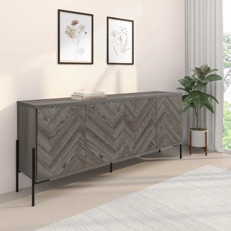 Charlene Skänk 175x75 cm - Vit fiskbensek / vit ek - Förvaring - Förvaringsmöbler - Sideboard & skänk