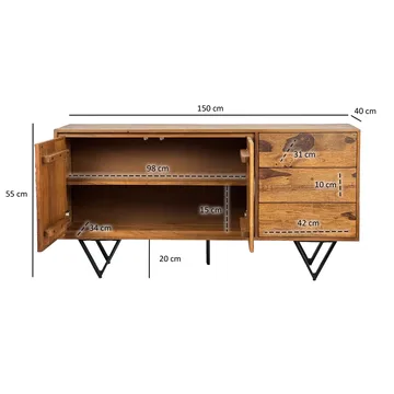 Corena Sideboard 150 cm - naturbrun stenimitation och svarta ben - Förvaring - Förvaringsmöbler - Sideboard & skänk