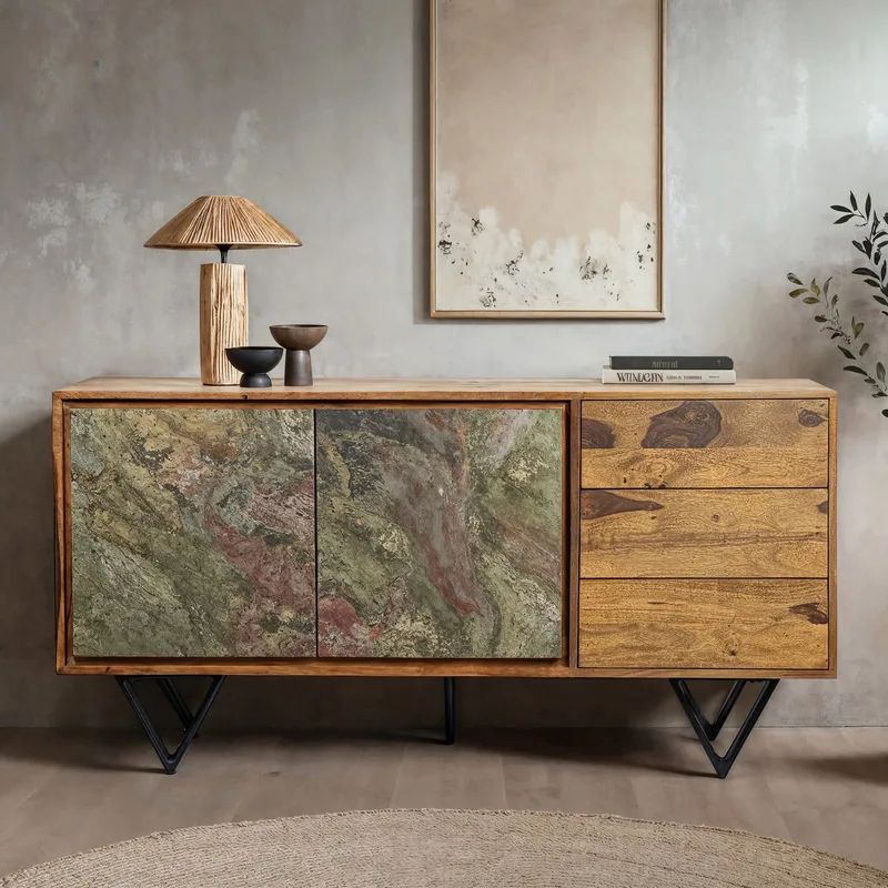 Corena Sideboard 150 cm - naturbrun stenimitation och svarta ben - Förvaring - Förvaringsmöbler - Sideboard & skänk