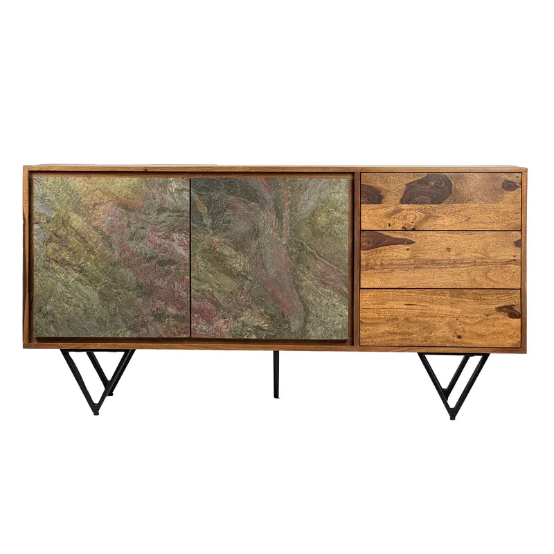 Corena Sideboard 150 cm, naturbrun stenimitation och svarta ben