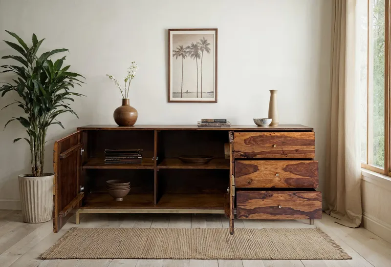 Coruna Sideboard 180 cm - varm mörkbrun och guld - Förvaring - Förvaringsmöbler - Sideboard & skänk