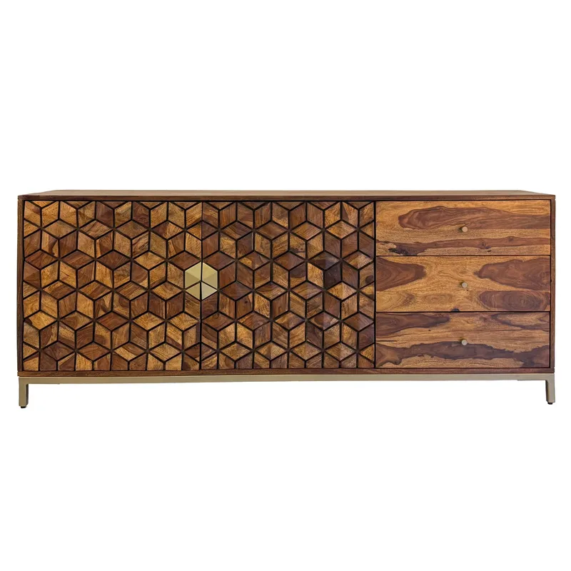 Coruna Sideboard 180 cm, varm mörkbrun och guld