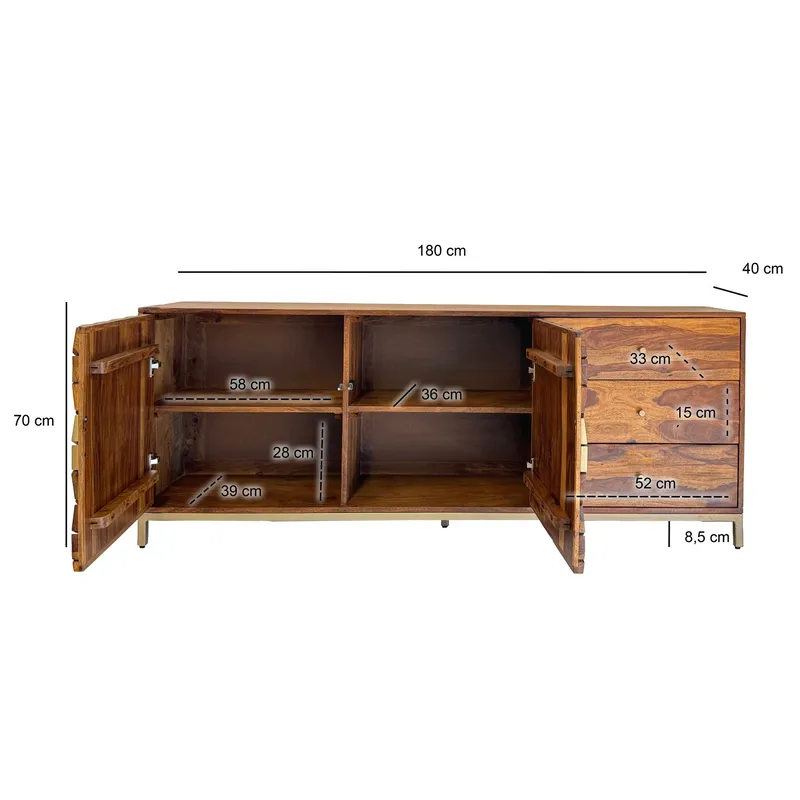 Coruna Sideboard 180 cm - varm mörkbrun och guld - Förvaring - Förvaringsmöbler - Sideboard & skänk