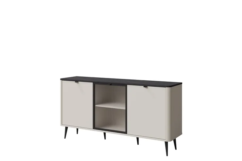 Cucina Skänk 160x40 cm i Trä med Glasdörr, Beige|Grå
