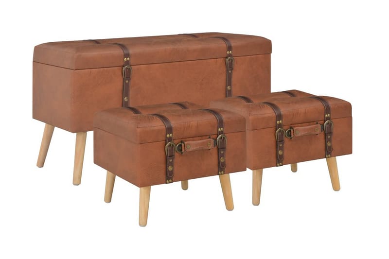 Förvaringspallar 3 st beige konstläder - Brun - Förvaring - Förvaringsmöbler - Förvaringskista