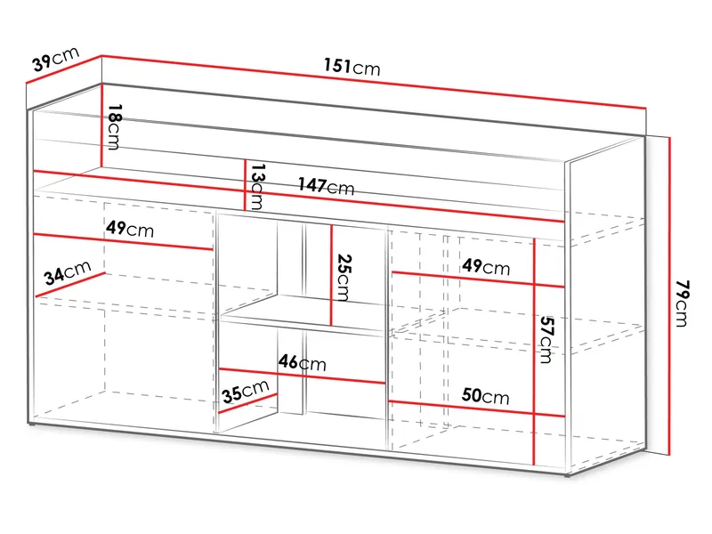 Fiorea Skänk 151 cm LED-belysning - Brun och grå - Förvaring - Förvaringsmöbler - Sideboard & skänk