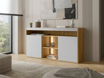 Fiorea Skänk 151 cm LED-belysning - Brun och grå - Förvaring - Förvaringsmöbler - Sideboard & skänk