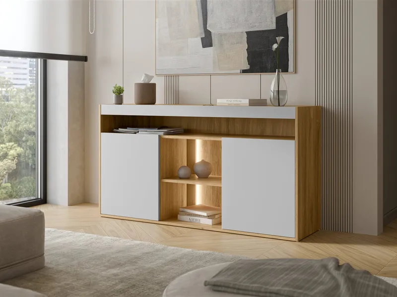 Fiorea Skänk 151 cm LED-belysning - Brun och grå - Förvaring - Förvaringsmöbler - Sideboard & skänk
