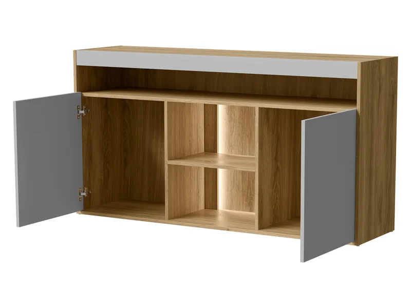 Fiorea Skänk 151 cm LED-belysning - Brun och grå - Förvaring - Förvaringsmöbler - Sideboard & skänk