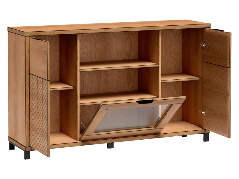 Fonti Rektangulär Skänk 158 cm i Trä med Ekutseende och Metallben - Svart|Brun - Förvaring - Förvaringsmöbler - Sideboard & skänk