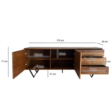 Jesvik Skänk 175x71x40 cm i massivt sheeshamträ med fronter i stenlook - vit och naturligt trä - Förvaring - Förvaringsmöbler - Sideboard & skänk