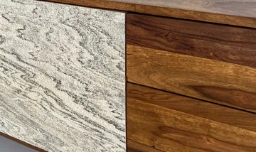 Jesvik Skänk 175x71x40 cm i massivt sheeshamträ med fronter i stenlook - vit och naturligt trä - Förvaring - Förvaringsmöbler - Sideboard & skänk