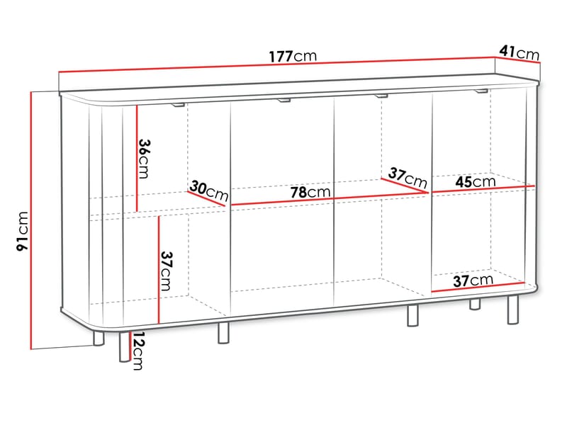 Joriel Skänk 177 cm - Vit|svart - Förvaring - Förvaringsmöbler - Sideboard & skänk