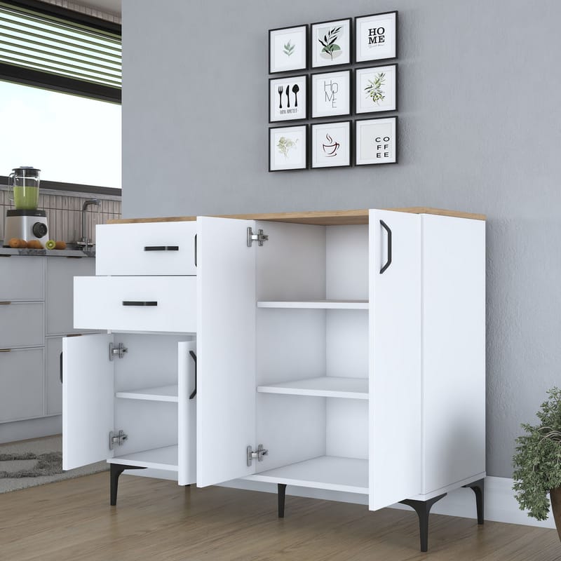 Jornes Multifunktionsskåp 120x98,6x45 cm - Vitt och valnöt - Förvaring - Förvaringsmöbler - Sideboard & skänk