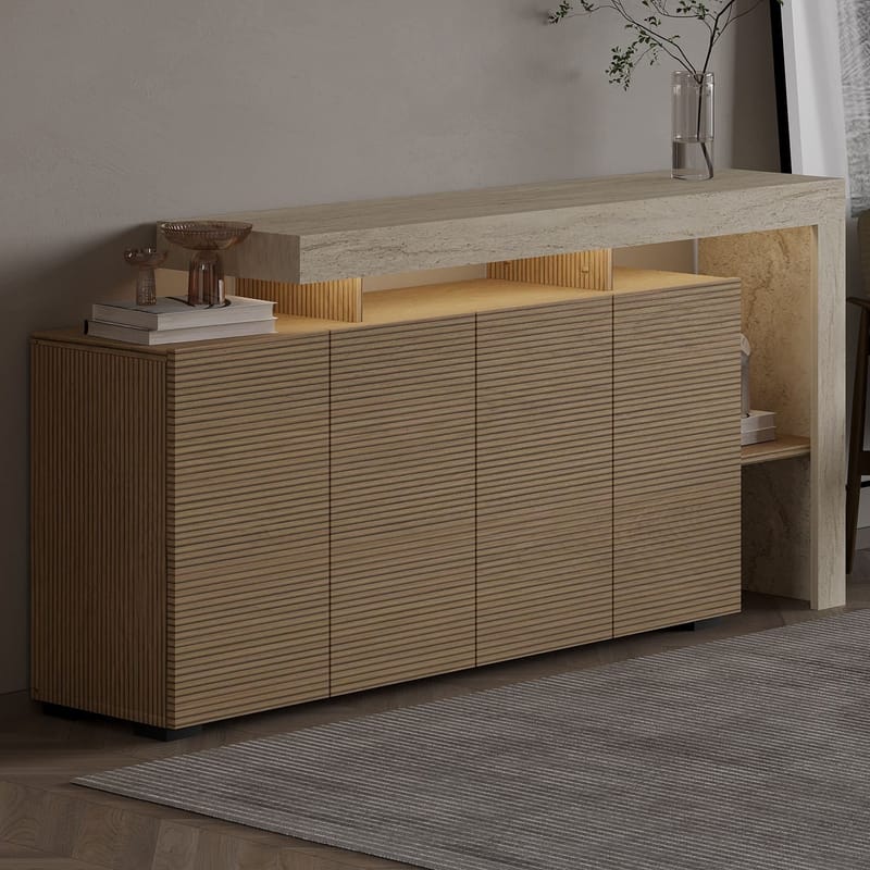Jurukovo Konsol 170x80x35 cm - Travertin och varm ek - Förvaring - Förvaringsmöbler - Sideboard & skänk
