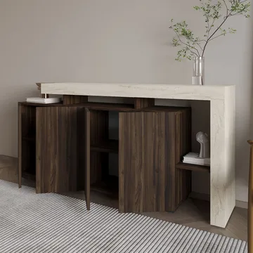 Jurukovo Konsol 170x80x35 cm - Travertine och Walnut - Förvaring - Förvaringsmöbler - Sideboard & skänk