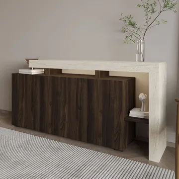Jurukovo Konsol 170x80x35 cm - Travertine och Walnut - Förvaring - Förvaringsmöbler - Sideboard & skänk