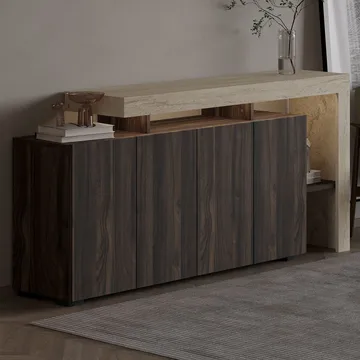 Jurukovo Konsol 170x80x35 cm - Travertine och Walnut - Förvaring - Förvaringsmöbler - Sideboard & skänk