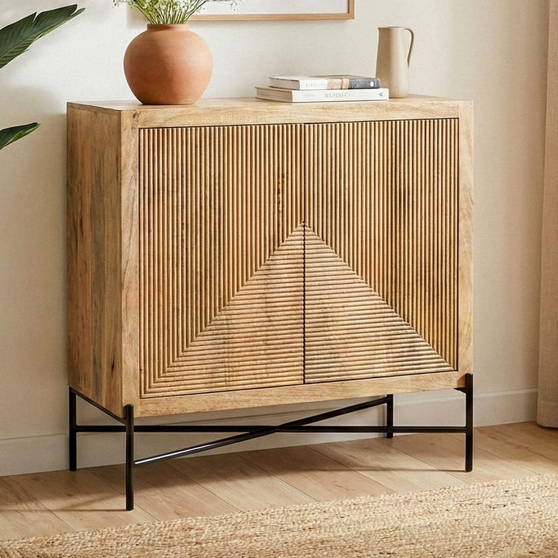 Livano Sideboard 91 cm 3D-mönster Industriell stil - varm ljusbrun och svart - Förvaring - Förvaringsmöbler - Sideboard & skänk