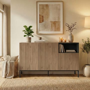Morlen Konsol 140x80x41,8 cm - Natural Oak, Wood Black, Sandstone - Förvaring - Förvaringsmöbler - Sideboard & skänk