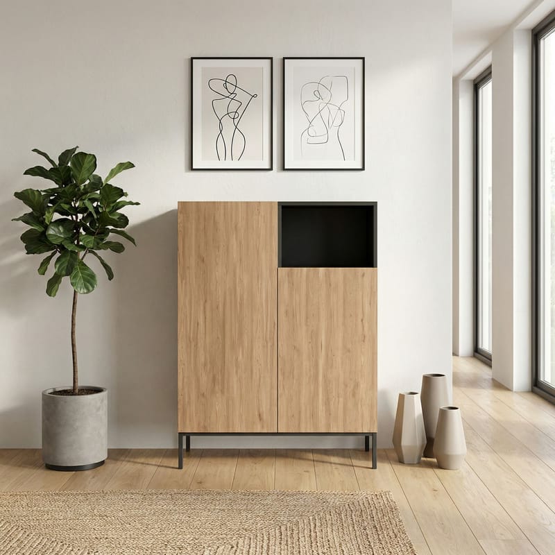 Morlen Sideboard 90x120x41,8 cm - Natural Oak, Wood Black, Sandstone - Förvaring - Förvaringsmöbler - Sideboard & skänk