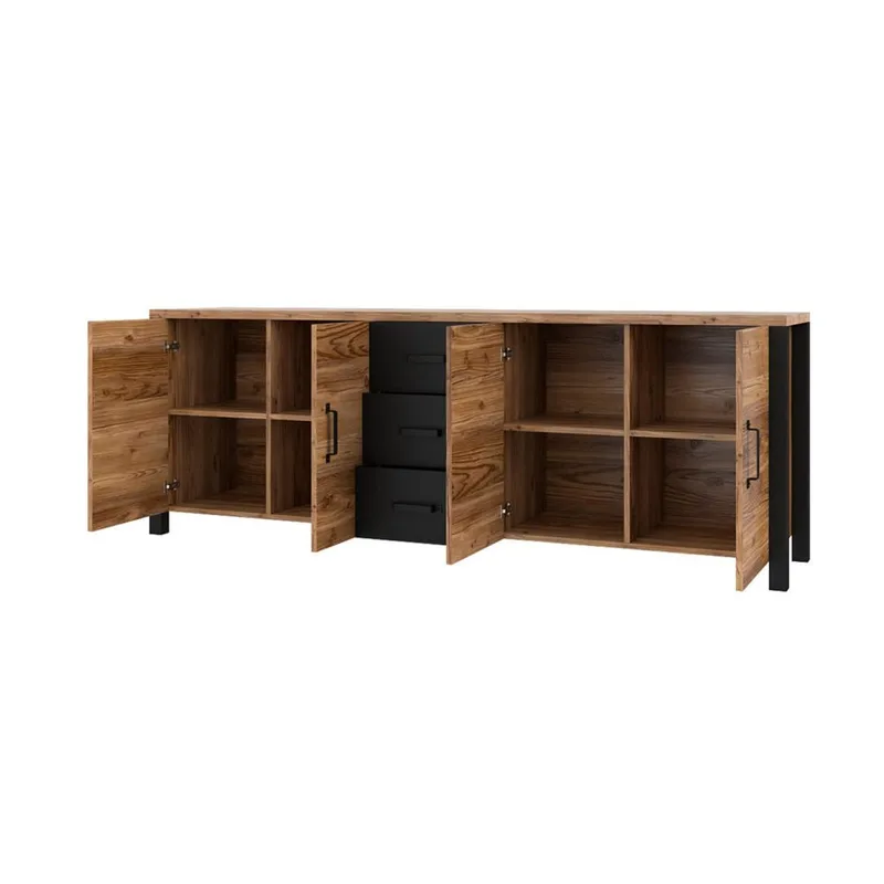 Olin Skänk med 4 Dörrar och 3 Lådor 220 cm i Trä med Furuutseende - Mellanbrun - Förvaring - Förvaringsmöbler - Sideboard & skänk