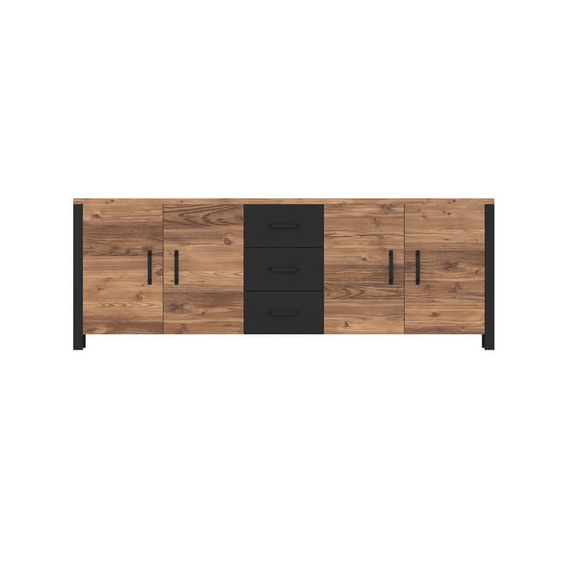 Olin Skänk med 4 Dörrar och 3 Lådor 220 cm i Trä med Furuutseende - Mellanbrun - Förvaring - Förvaringsmöbler - Sideboard & skänk