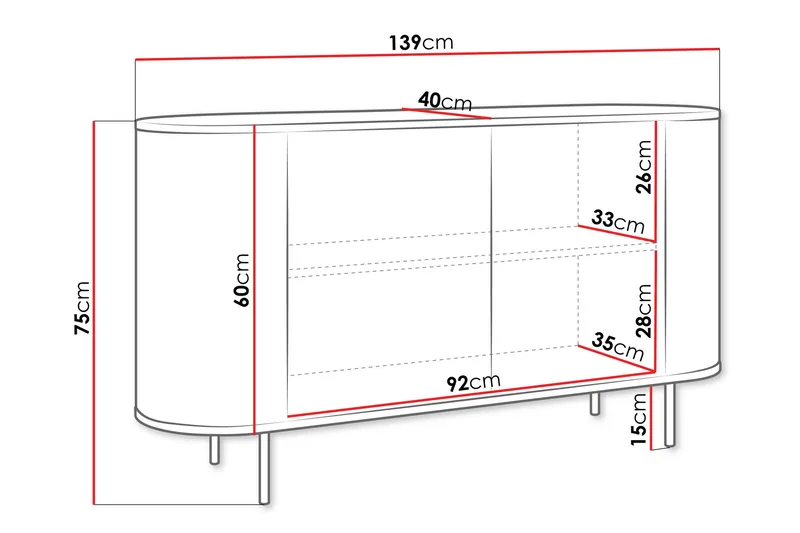 Pantego Skänk 139x40 cm - Rosa - Förvaring - Förvaringsmöbler - Sideboard & skänk