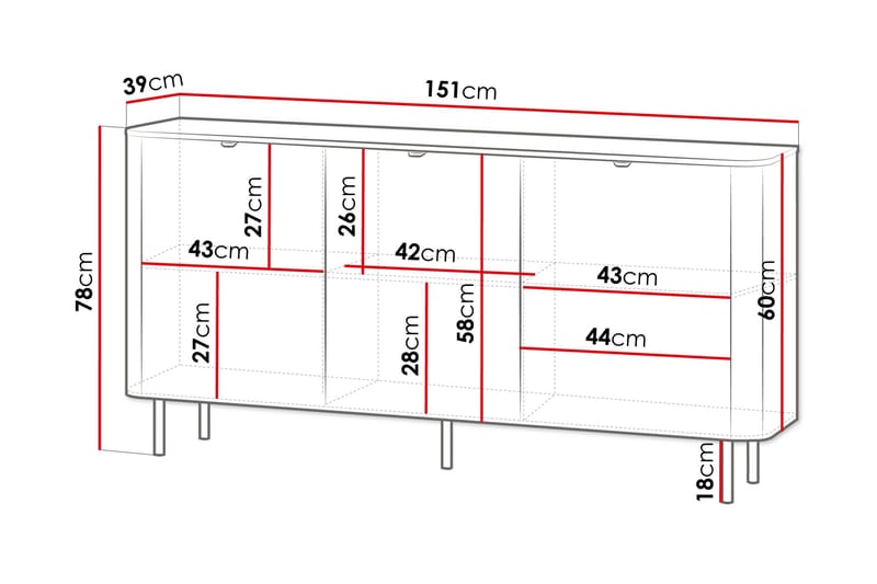 Pollena Skänk 151x39 cm - Brun - Förvaring - Förvaringsmöbler - Sideboard & skänk