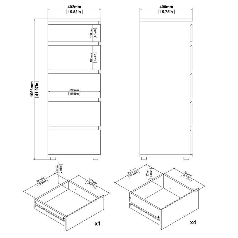 Rengo Byrå med 5 lådor 40x40x107 cm - Förvaring - Förvaringsmöbler - Byrå