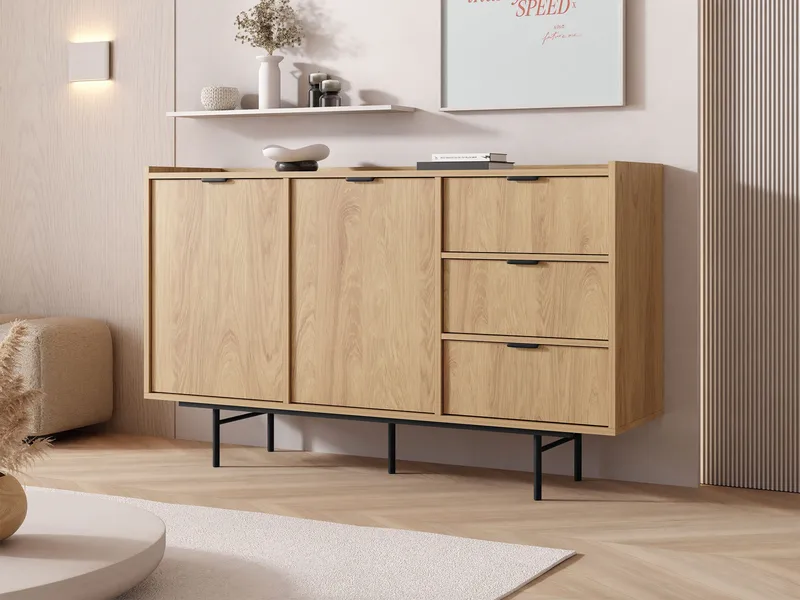 Rolden Skänk 150x90 cm i Trä med Ekutseende och Metallben - Svart|Brun - Förvaring - Förvaringsmöbler - Sideboard & skänk