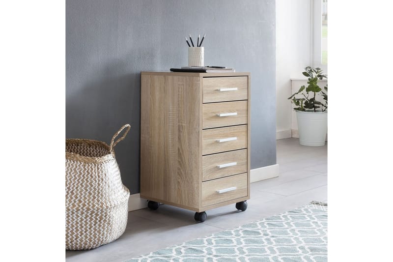 Rullkontejner Wohnling 5 lådor med hjul, folierad spånskiva, modern stil Sonoma - Sonoma - Förvaring - Förvaringsmöbler - Byrå