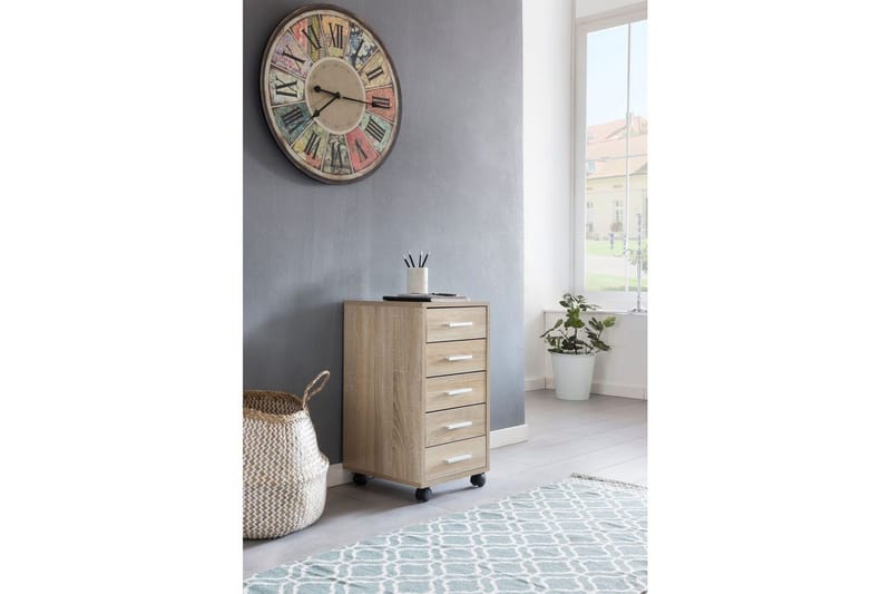 Rullkontejner Wohnling 5 lådor med hjul, folierad spånskiva, modern stil Sonoma - Sonoma - Förvaring - Förvaringsmöbler - Byrå - Hallbyrå