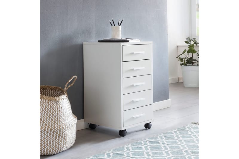 Rullkontejner Wohnling 5 lådor med hjul, folierad spånskiva, modern stil Vit - Vit - Förvaring - Förvaringsmöbler - Byrå
