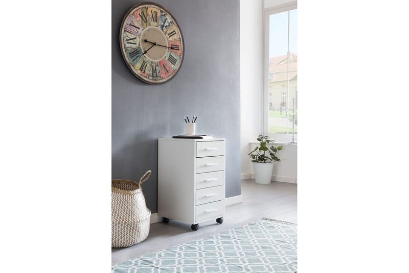 Rullkontejner Wohnling 5 lådor med hjul, folierad spånskiva, modern stil Vit - Vit - Förvaring - Förvaringsmöbler - Byrå