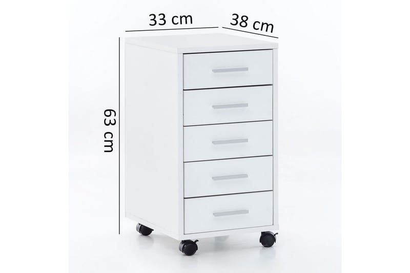 Rullkontejner Wohnling 5 lådor med hjul, folierad spånskiva, modern stil Vit - Vit - Förvaring - Förvaringsmöbler - Byrå