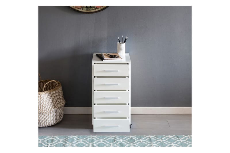 Rullkontejner Wohnling 5 lådor med hjul, folierad spånskiva, modern stil Vit - Vit - Förvaring - Förvaringsmöbler - Byrå