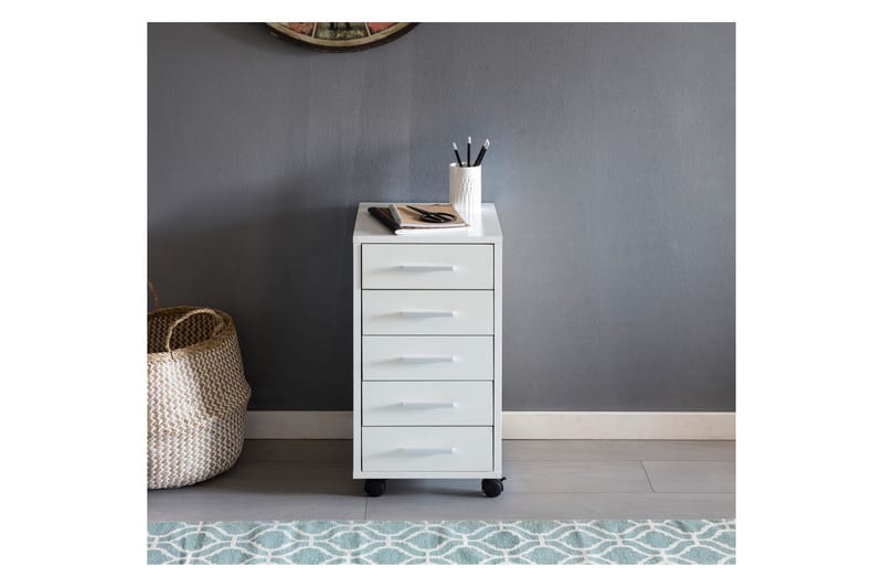 Rullkontejner Wohnling 5 lådor med hjul, folierad spånskiva, modern stil Vit - Vit - Förvaring - Förvaringsmöbler - Byrå