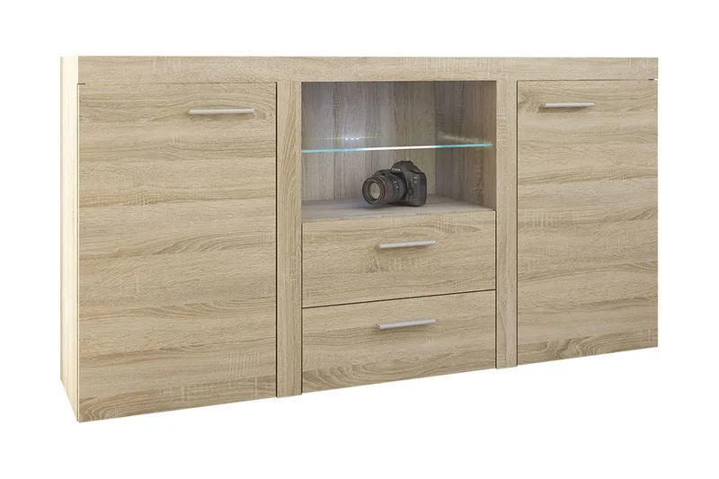 Rumba Skänk 157x40x81 cm, Ek/Vit Led-Belysning